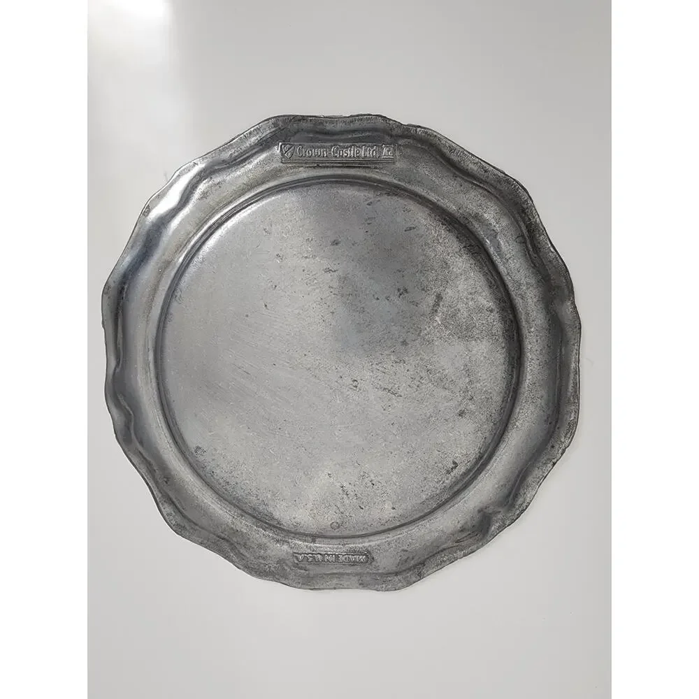 Vintage Crown Castle Ltd Pewter Plate 12 Pc Made in USA Dinner & Salad Plates